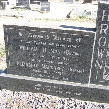 BROWN William Thomas 1894-1962 &amp; Elizabeth Margaret DU PLESSIS 1890-1968