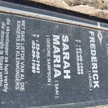 BOTHA Frederick 1936-2002 &amp; Sarah Maria SAMPSON 1941-1989