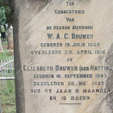 BOUWER W.A.C. 1826-1916 &amp; Elizabeth HATTINGH 1843-1929