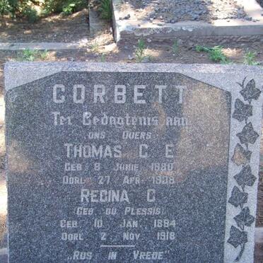 CORBETT Thomas C.E. 1880-1938 &amp; Regina C. DU PLESSIS 1884-1918