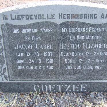 COETZEE Jacob Carel 1907-1981 &amp; Hester Elizabeth BOTHA 1908-1957