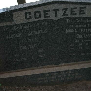 COETZEE Jacobus Albertus 1899-1980 &amp; Maria Petronella LOMBARD 1900-1954