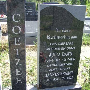 COETZEE Hannes Ernest 1934-2002 &amp; Julia Dawn 1947-1997
