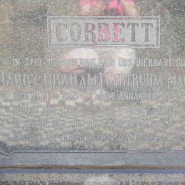 CORBETT Harry Graham 1855-1924 &amp; Gertruida Margrieta ANNADALE 1874-1953