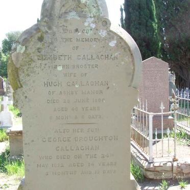 CALLAGHAN Elizabeth nee BROSTER -1886 :: CALLAGHAN George Brouchton -1892