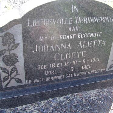 CLOETE Johanna Aletta nee BIETJE 1931-1965