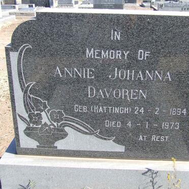 DAVOREN Annie Johanna nee HATTINGH 1894-1973