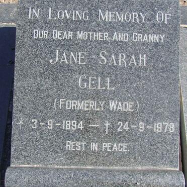 GELL Jane Sarah formerly WADE 1894-1978