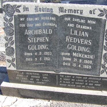 GOLDING Archilbald Stephen 1901-1961 &amp; Lillian Redvers McKENZIE 1900-1969