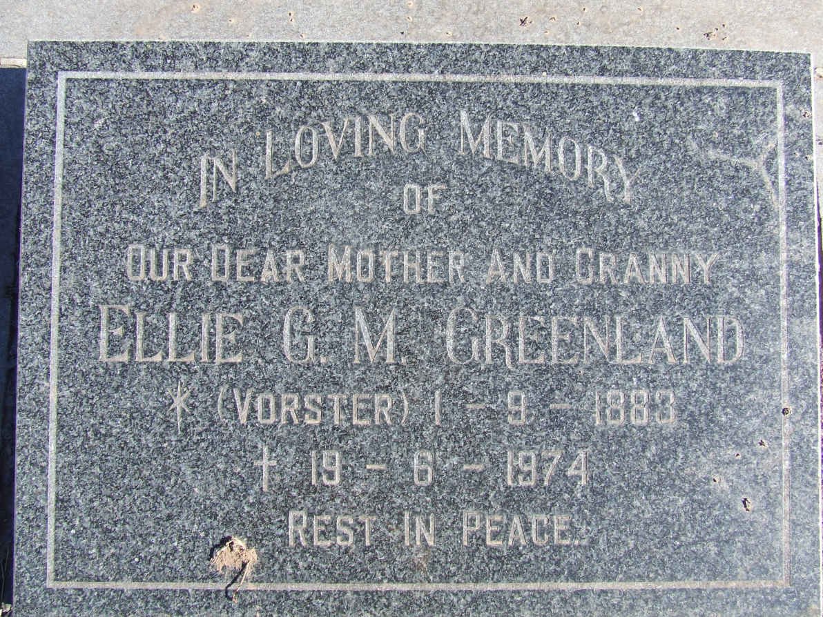 GREENLAND Ellie G.M. nee VORSTER 1883-1974