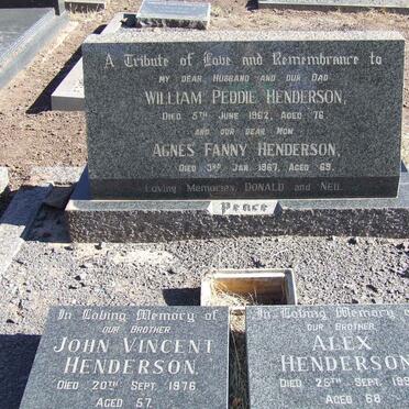 HENDERSON William Peddie -1962 &amp; Agnes Fannie -1967 :: HENDERSON John Vincent -1976 :: HENDERSON Alex -1991