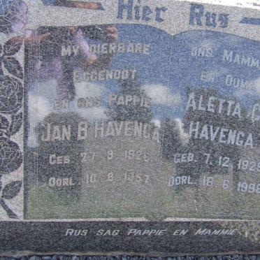 HAVENGA Jan B. 1926 -1957 &amp; Aletta C. 1929 -1998
