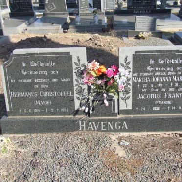 HAVENGA Hermanus Christoffel 1914-1982 &amp; Martha Johanna Maria 1919-1994 :: HAVENGA Jacobus Francois 1938-1983