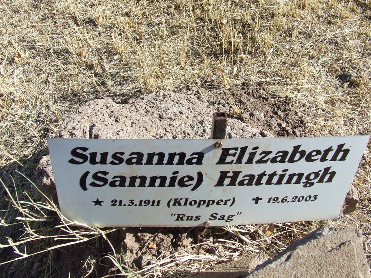 HATTINGH Susanna Elizabeth nee KLOPPER 1911-2003