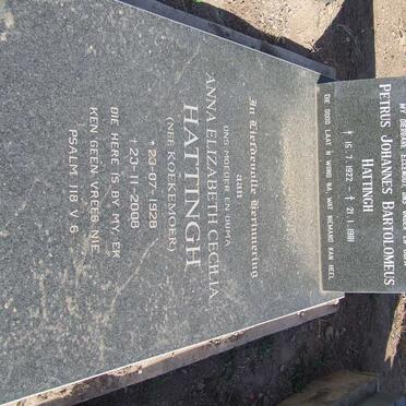 HATTINGH Petrus Johannes Bartholomeus 1922-1981 &amp; Anna Elizabeth Cecilia KOEKEMOER 1928-2008,