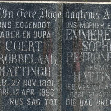 HATTINGH Coert Grobbelaar 1891-1856 &amp; Emmerentia Sophia Petronella WENTZEL 1895-19
