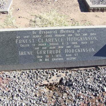 HODGKINSON Ernest Clarence -1968 &amp; Irene Gertrude -1972