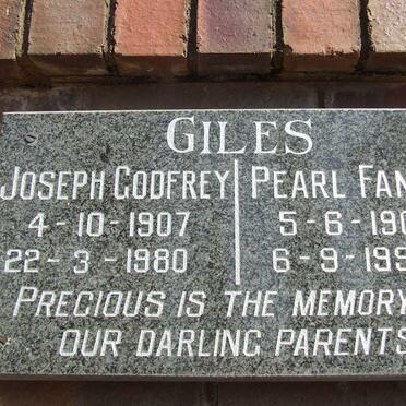 GILES Joseph Godfrey 1907-1980 &amp; Pearl Fanny 1909-1994