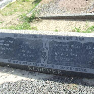 KLOPPER Andries Marthinus Louis 1878-1962 &amp; Magdalena Elizabeth ROSSOUW 1890-1971
