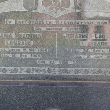 LOMBARD Johannes Lodewicus 1853-1948 &amp; Maria Hendrina DE LANGE 1858-1952