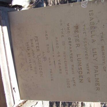 LUMSDEN Peter -1888 &amp; Isabella Lily PALMER -1866