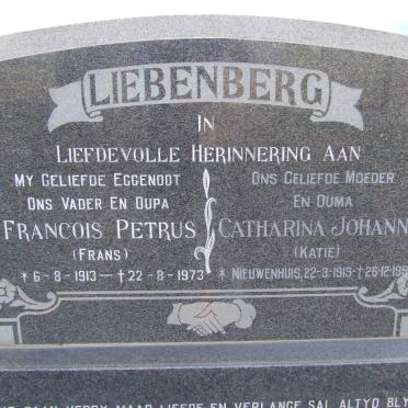 LIEBENBERG Francois Petrus 1913-1973 &amp; Catharina Johanna 1919-1999