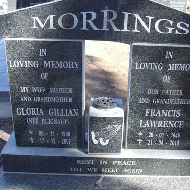 MORRINGS Francis Lawrence 1946-2010 &amp; Gloria Gillian BLIGNAUT 1948-2007
