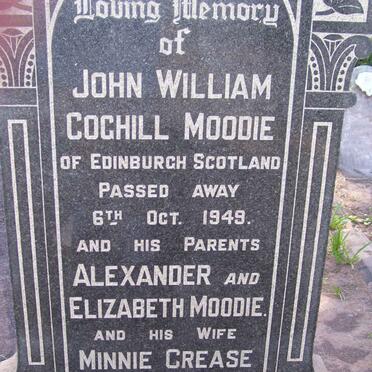 MOODIE John William Cochill -1949 &amp; Minnie Crease -1968 ::  MOODIE Alexander &amp; Elizabeth