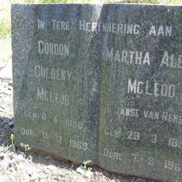 McLEOD Gordon Coldery 1888-1969 &amp; Martha Aletta JANSE VAN RENSBURG 1896-1966