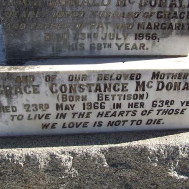 McDONALD Hugh Ronald -1956 &amp; Grace Constance BETTISON -