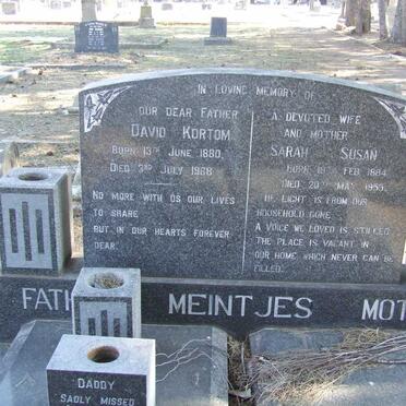 MEINTJES David Kortom 1880-1968 &amp; Sarah Susan 1884-1955