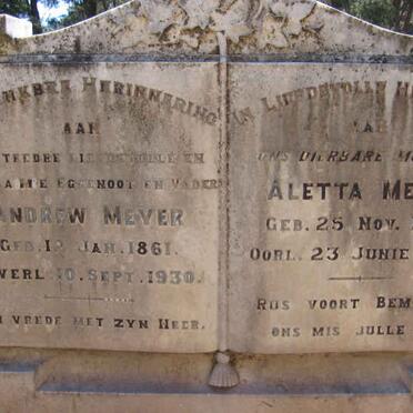 MEYER Andrew 1861-1930 &amp; Aletta 1863-1936