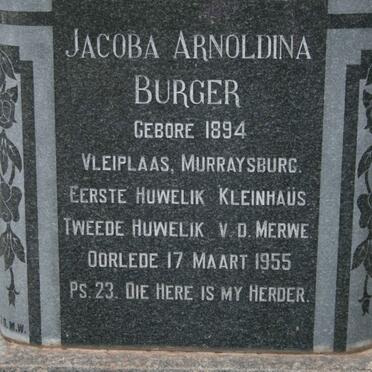 MERWE Jacoba Arnoldina, v.d previously KLEINHAUS nee BURGER 1894-1955