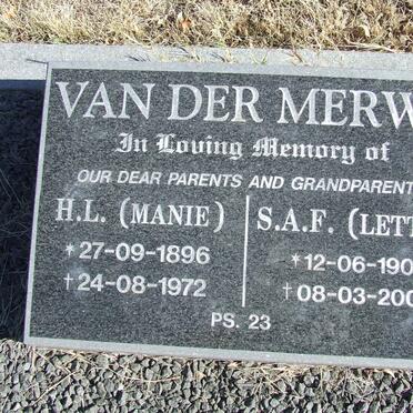 MERWE H.L., van der 1896-1972 &amp; S.A.F. 1906-2000