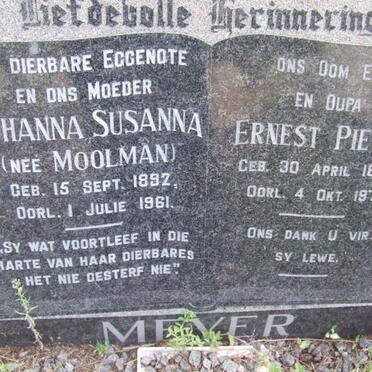 MEYER Ernest Pieter 1897-1971 &amp; Johanna Susanna MOOLMAN 1892-1961