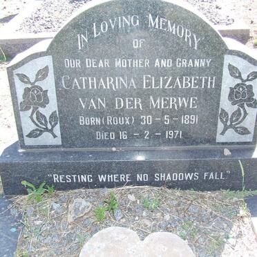 MERWE Catharina Elizabeth, van der nee ROUX 1891-1971