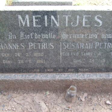 MEINTJES Johannes Petrus 1890-1961 &amp; Susarah Petronella VD SANDT 1904-1960