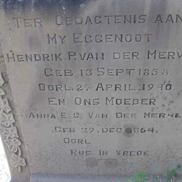 MERWE Hendrik P., van der 1858-1940 &amp; Anna E.C. 1864 -