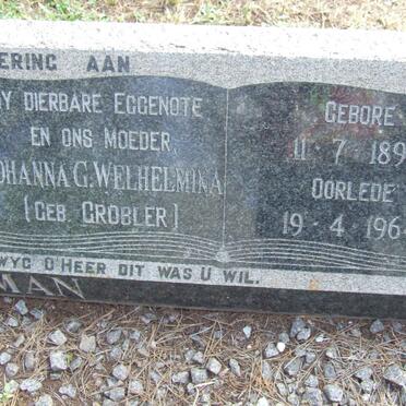 OPPERMAN Johanna G Welhelmina nee GROBLER 1892-1964