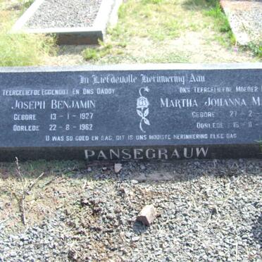 PANSEGRAUW Joseph Benjamin 1927-1962 &amp; Martha Johanna Magdalena 1922-1991