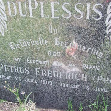 PLESSIS Petrus Frederich, du 1909-1968