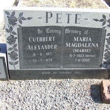 PETÉ Cuthbert Alexander 1917-1974 &amp; Maria Magdalena BOTHA 1923-2002