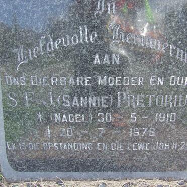 PRETORIUS S.F.J. nee NAGEL 1910-1976