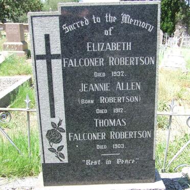 ROBERTSON Elizabeth Falconer -1932 :: ALLEN Jeannie nee ROBERTSON -1912 :: ROBERTSON Thomas Falconer -1903