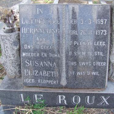 ROUX Susanna Elizabeth, le nee KLOPPER 1897-1973
