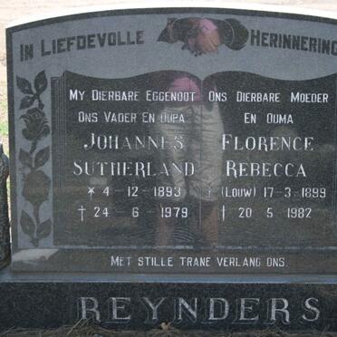 REYNDERS Johannes Sutherland 1893-1979 &amp; Florence Rebecca LOUW 1899-1982