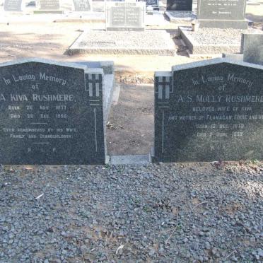 RUSHMERE A. Kiva 1877-1956 &amp; A.S. Molly 1879-1958