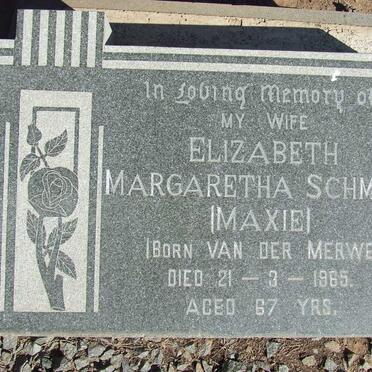 SCHMIDT Elizabeth Margaretha nee VAN DER MERWE -1965