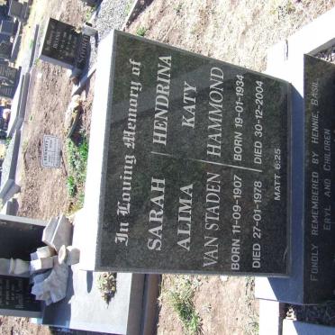 STADEN Sarah Alima, van 1907-1978 :: HAMMOND Hendrina Katy 1934-2004