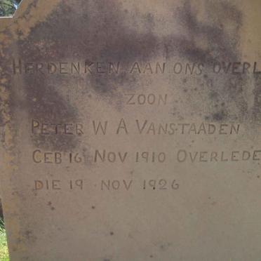 STAADEN Peter W.A., van 1910-1926